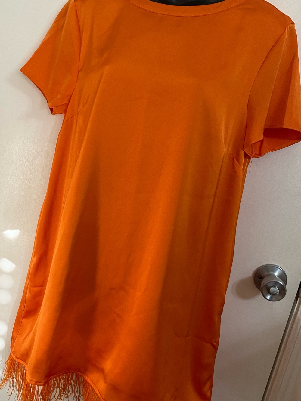 Bright Orange Short-Sleeve Tunic with Feather Hem
